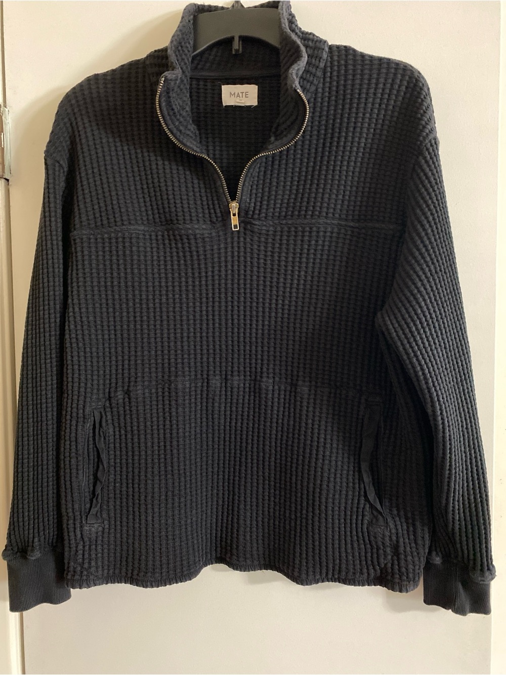 MATE Men's black Quarter-Zip Waffle Knit Sweater
